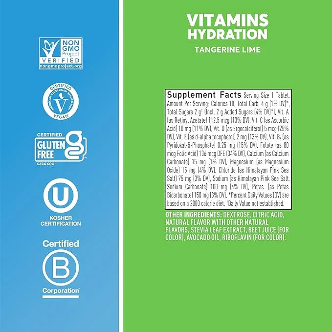 Nuun Hydration Vitamins Electrolyte Tablets, Tangerine Lime, 5 Essential Electrolytes for Hydration + Vitamin A, B6, C, D,...