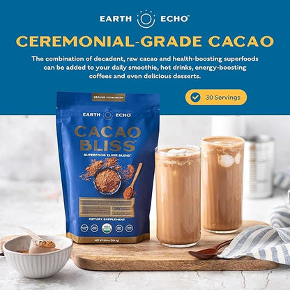 Earth Echo Cacao Bliss Organic Superfood Powder with MCT Oil and Turmeric for Natural Energy, Reduced Cravings, and Booste...