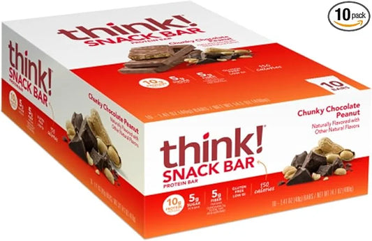 think! Protein Bars with Chicory Root for Fiber, Digestive Support, Gluten Free with Whey Protein Isolate, Chunky Chocolat...