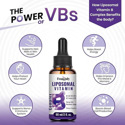 Liposomal Vitamin B Complex Liquid Sublingual B12,B1, B2, B2, B3, B3, B5, B5, B6,Folate,Biotin B6,Folate,Biotin for Suppor...