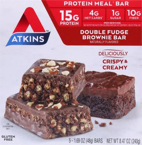 Atkins Double Fudge Brownie Protein Meal Bar, High Fiber, 15g Protein, 1g Sugar, 4g Net Carb, Meal Replacement, Keto Frien...