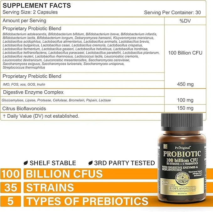 Probiotics with Prebiotics for Men and Women 35 Strains 100 Billion 120 Capsules