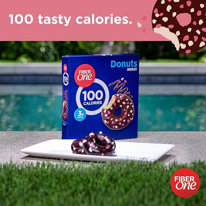 Fiber One 100 Calorie Donuts, Chocolate, 3g Sugar, 4 Count, 3.28 oz - Product Image