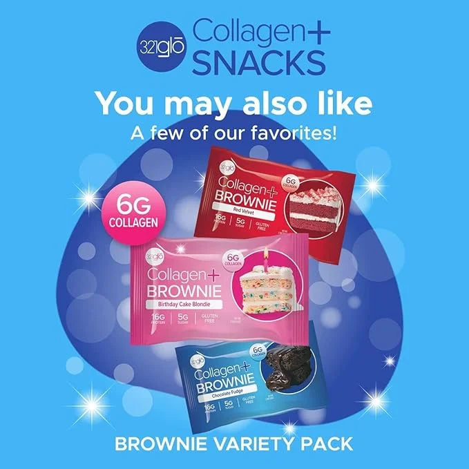 321glo Collagen Protein Brownie | Gluten Free, Low Sugar | Keto Snack for Women, Men, & Kids | 16g Protein, 6g Collagen | ...