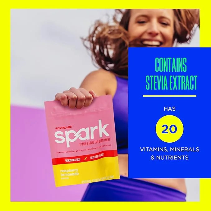 AdvoCare Spark Vitamin & Amino Acid Supplement - Sugar-Free Focus & Energy Drink Powder with Vitamins A, C, E & B-12 - Ras...