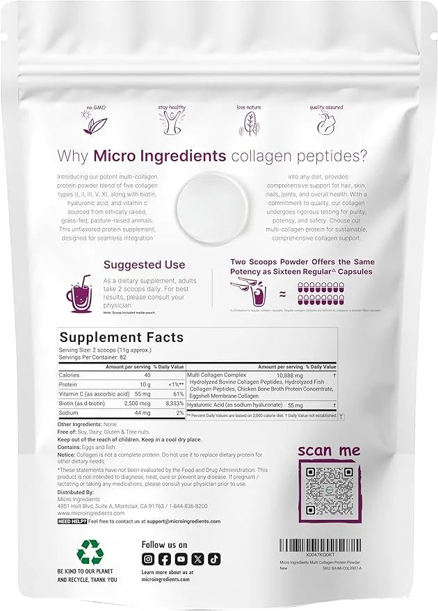 Micro Ingredients Multi Collagen Protein Powder, 2 Pounds