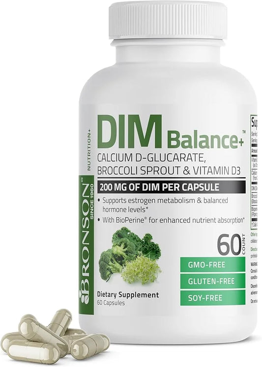 Bronson DIM Balance+ Calcium D-Glucarate, Broccoli Sprouts and Vitamin D3 200 MG of DIM per Capsule Supports Estrogen Meta...
