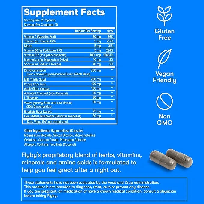 Flyby Recovery Supplement - All The Hang, Without The Over!™ - with Milk Thistle, Vitamin C, Activated Charcoal, and Apple...