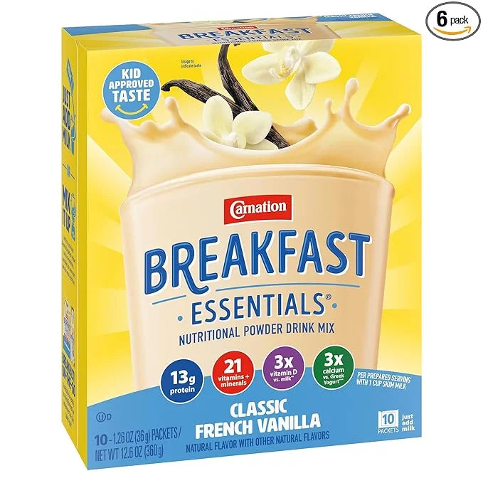 Carnation Breakfast Essentials Powder Drink Mix, Classic French Vanilla, 10 Count Box of 1.26 Ounce Packets (Pack of 6) - ...