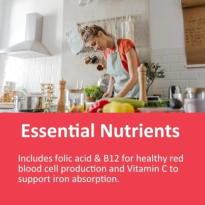 Vegan Iron Gummies Supplement for Women 100mg, Beet B12, Folate 60 Cts