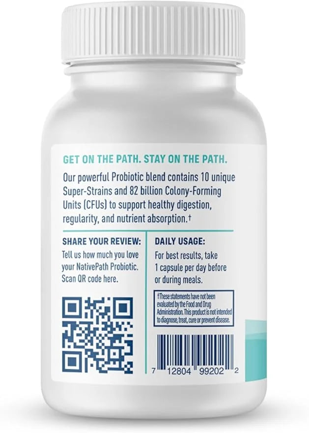 NativePath Daily Probiotic, 10-Strain Custom Blend 82 Billion 60 Count