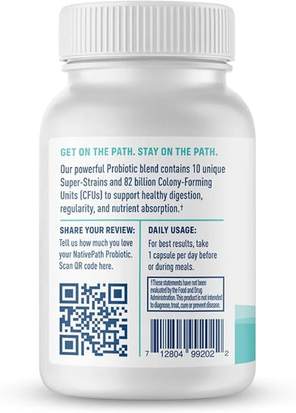NativePath Daily Probiotic, 10-Strain Custom Blend 82 Billion 60 Count