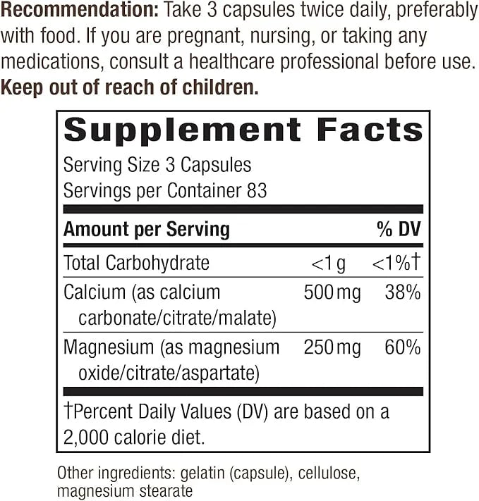 Nature's Way Calcium & Magnesium Mineral 750 mg 250 Capsules