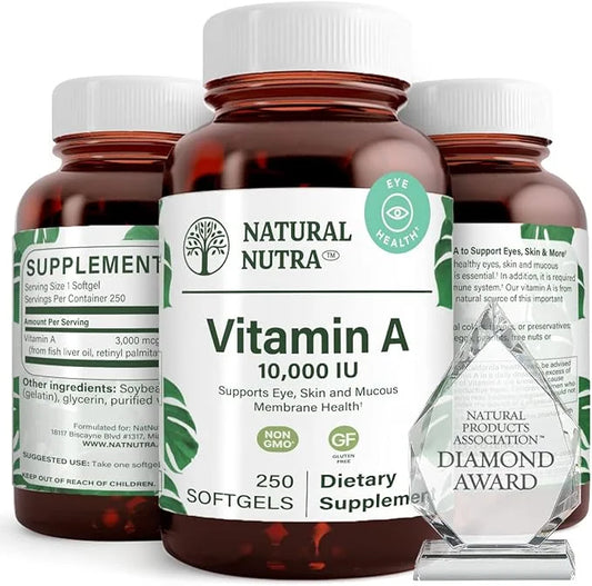 Natural Nutra Vitamin A 10,000 IU, 3, 250 250 Gluten (2 Pack)