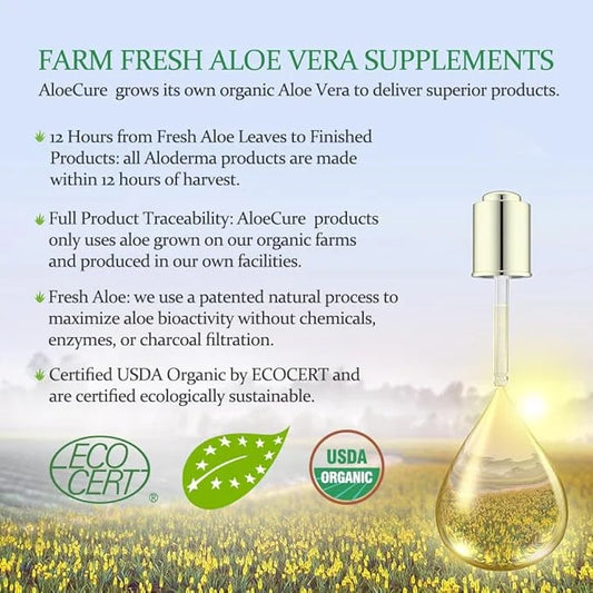 AloeCure USDA Organic Aloe Vera Juice Made Within 12 Hrs of Harvest - Pure Aloe Juice Natural Digestive Supplement to Supp...