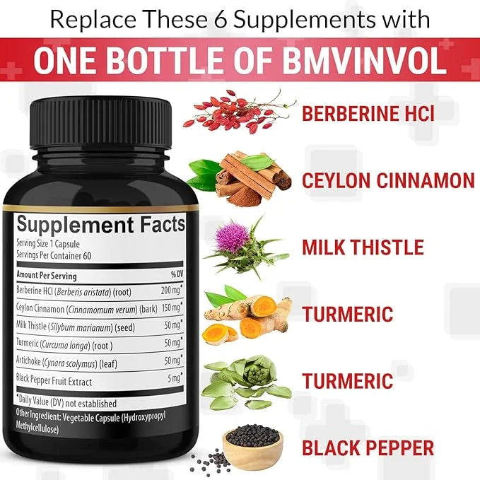 Berberine with Ceylon Cinnamon, Turmeric, Milk Thistle, Artichoke, Black Pepper - 60 Count - Pack of 1 - Product Image