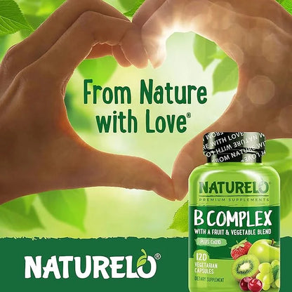NATURELO Vitamin B Complex with Methyl B12, Methyl B6, Biotin CoQ10, and 120 Capsules
