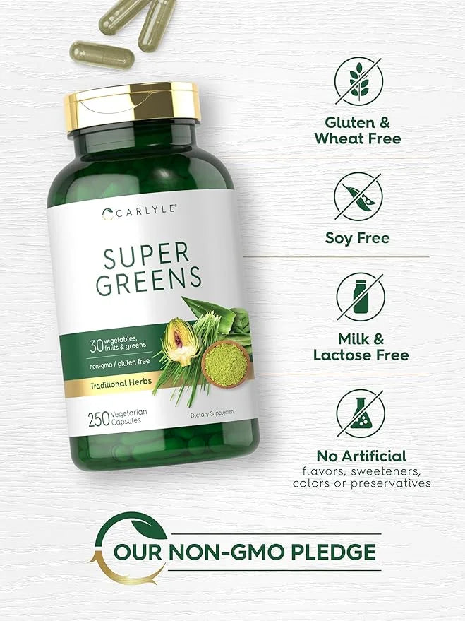 Carlyle Super Greens Capsules | 250 Count | Non-GMO & Gluten Free Supplement - Product Image