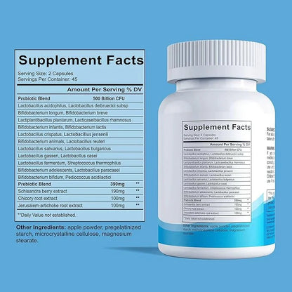 Probiotics for Women and Men, 500 Billion CFU, 22 Strains + Organic Prebiotics, Daily Probiotics for Digestive, Immune, & ...