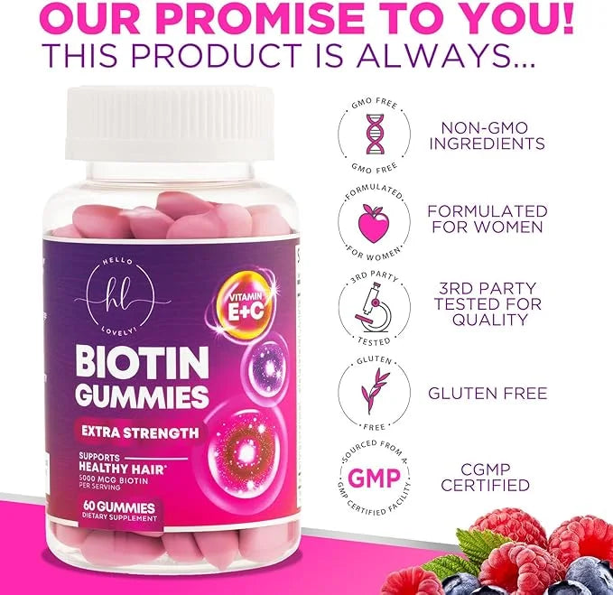 Hair Vitamins Gummy with Biotin 5000 60 Gummies