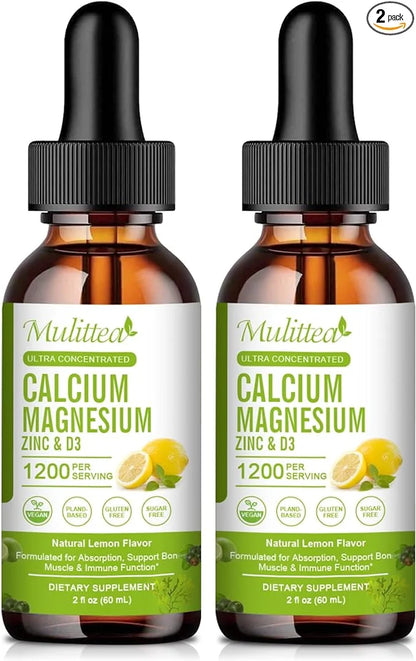 Calcium Magnesium Zinc with Magnesium Glycinate 500mg Plus D3 K2 K2 | 2 Month D3 K2 K2 Liquid 2 Pack