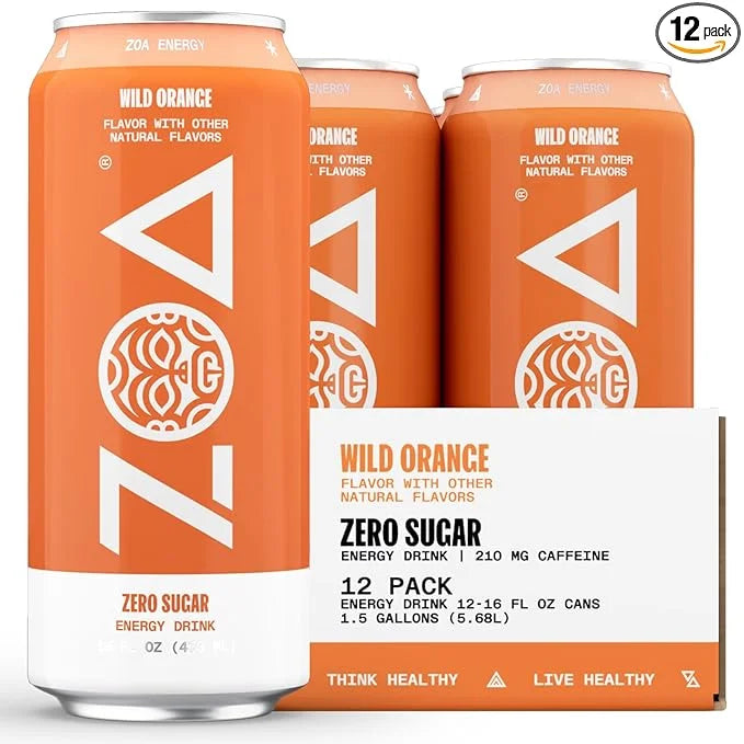 ZOA Zero Sugar Energy Drinks, Wild Orange - Sugar Free with Electrolytes, Healthy Vitamin C, Amino Acids, Essential B-Vita...