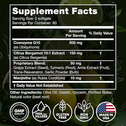 High Absorption CoQ10 500MG 10 Supplement 120 Softgels CoQ10 Nutritional Q10 - coq10 400mg 400mg softgels