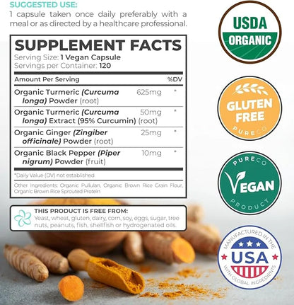 USDA Organic Turmeric Curcumin with Black (4 Month 120 Vegan