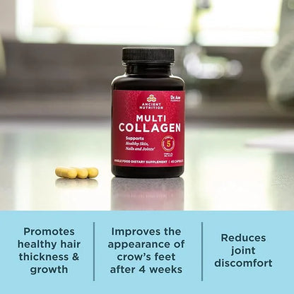 Collagen Peptides Pills by Ancient Nutrition, Hydrolyzed Multi Collagen Supplement, Types I, II, II, V & X, Supports Healt...