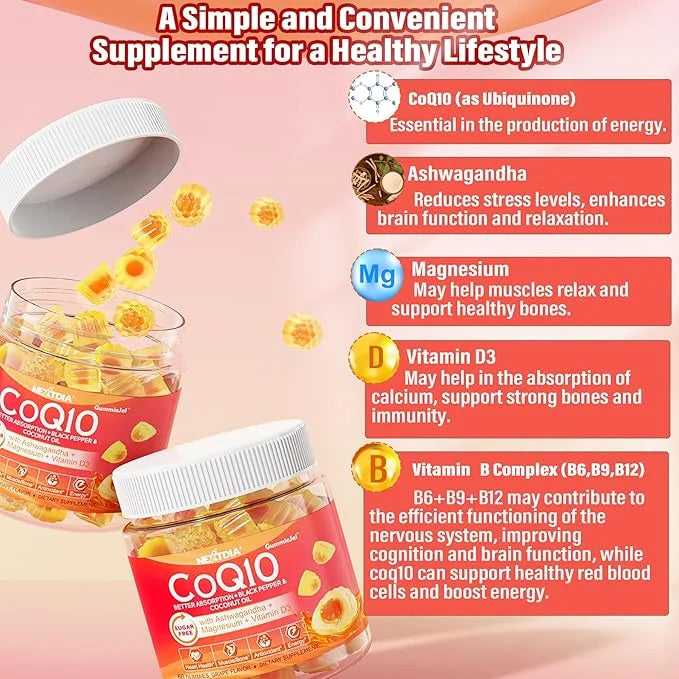 Sugar-Free CoQ10 200mg 100mg Filled Gummies D3, B12, B12, B6, B6, B9,Ultra B9,Ultra Absorption Q10 (Ubiquinone),For