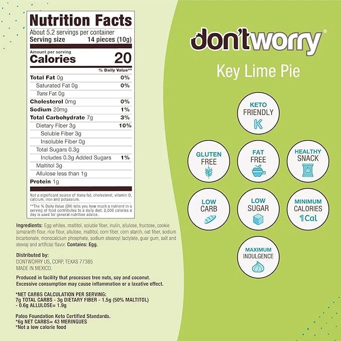 Don't Worry Meringue Cookies Keto Friendly - 8 Pack - 4 Pcs Cookies&Cream and 4 Pcs Lemon Pay, Only 1 Calorie per piece!, ...