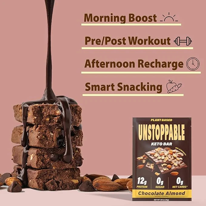 UNSTOPPABLE Vegan Protein Bars, High Protein, Plant Based, Gluten Free, High Fiber, Low Carb, Low Calorie, Healthy Snacks,...
