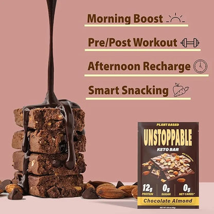 UNSTOPPABLE Vegan Protein Bars, High Protein, Plant Based, Gluten Free, High Fiber, Low Carb, Low Calorie, Healthy Snacks,...