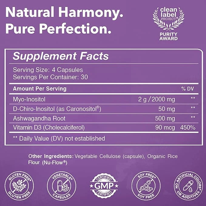 Intimate Rose Myo-Inositol & D-Chiro Inositol Blend - 40:1 Blend Ratio - Women's Daily Wellness Support - Vitamin D & Ashw...