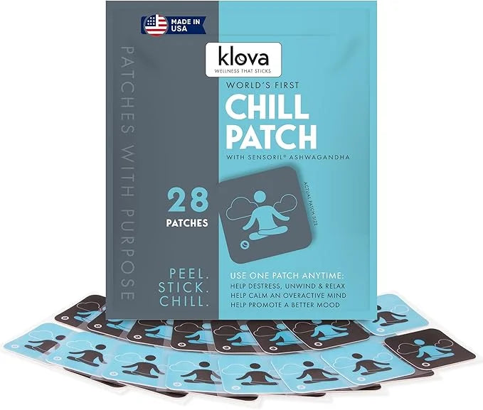 Klova Chill Patches with Clinically Proven Sensoril Ashwagandha, Rhodiola Rosea, Passion Flower, Ginger Root Extract, L-Th...