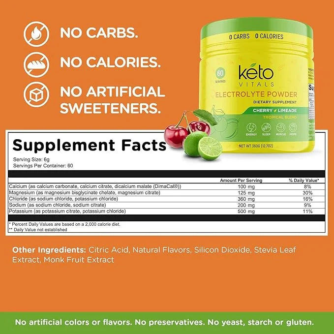 Keto Vitals Electrolytes Powder | Keto-Friendly Electrolytes with Potassium, Magnesium, Sodium, Calcium | Keto Electrolyte...