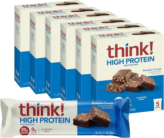 think! Protein Bars, High Protein Snacks, Gluten Free, Kosher Friendly, Brownie Crunch, Nutrition Bars, 2.1 Oz per Bar, 30...