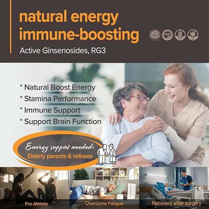 Korean Red Ginseng Capsules, Natural Energy Rg3 Premium