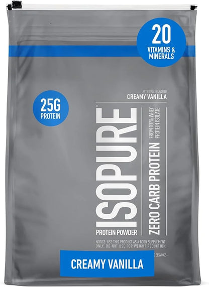 Isopure Zero Carb 100% Pure Whey Isolate Protein Powder, Lactose Free, Gluten Free, With Vitamins, Creamy Vanilla, 25g Pro...
