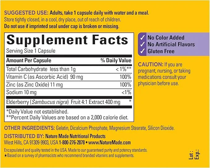 Nature Made Elderberry 400 mg Extract 60 Capsules, 60 Day