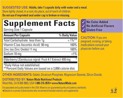 Nature Made Elderberry 400 mg Extract 60 Capsules, 60 Day