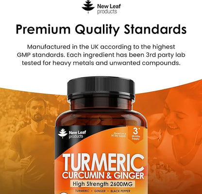 Turmeric Tablets 2600mg with Black Pepper 95% Curcumin 180 and (3 Month)