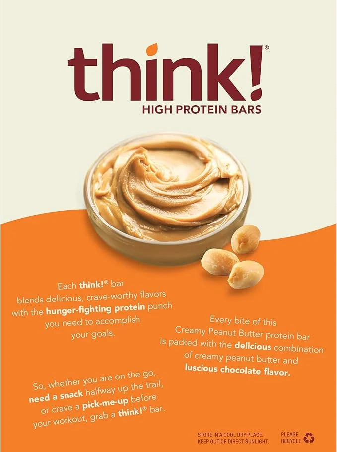 Think! Protein Bars, High Protein Snacks, Gluten Free, Sugar Free Energy Bar with Whey Protein Isolate, Creamy Peanut Butt...