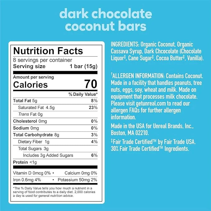 UNREAL Dark Chocolate Coconut Bars (Value Size Bag) | Vegan, 3g Sugar, & 3 Simple Ingredients | Non-GMO, Gluten Free, & Fa...