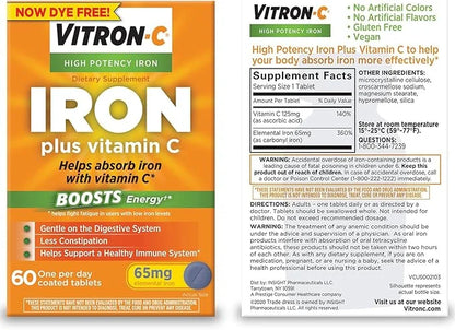 Vitron-C High Potency Iron Supplement, 60ct 400 Magnesium 60ct