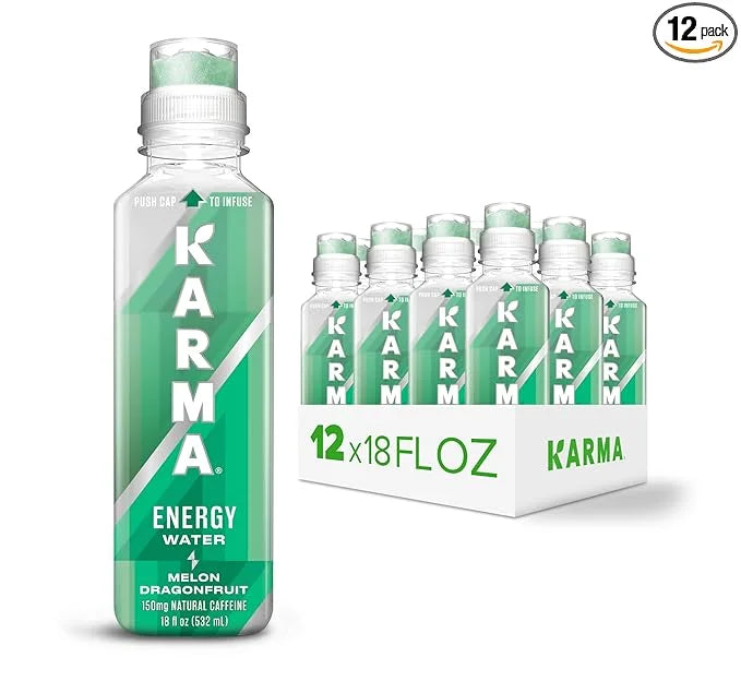 Karma Natural Energy Drink - 12 Pack, Melon Dragonfruit Caffeinated Water - Clean Focus & Energy Boost - Product Image