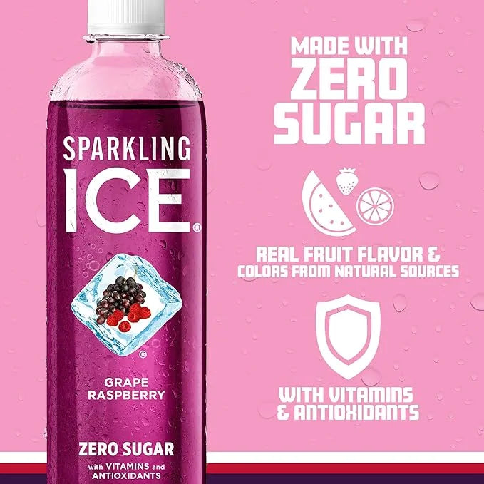 Sparkling Ice, Grape Raspberry Sparkling Water, Zero Sugar Flavored Water, with Vitamins and Antioxidants, Low Calorie Bev...