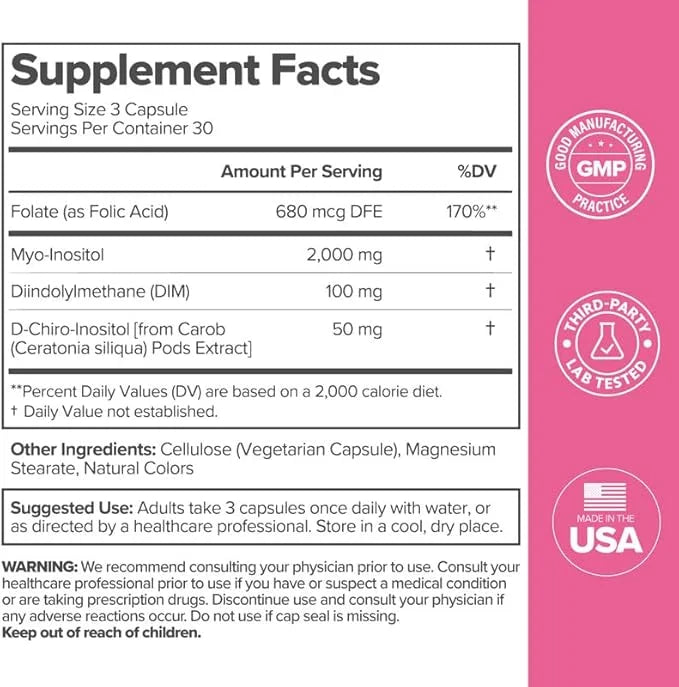 FLO Ovarian Health Support - Hormone Balance for Women, Inositol Supplement with DIM, Myo-Inositol & D-Chiro Inositol, Fol...