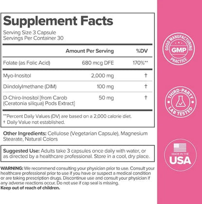 FLO Ovarian Health Support - Hormone Balance for Women, Inositol Supplement with DIM, Myo-Inositol & D-Chiro Inositol, Fol...