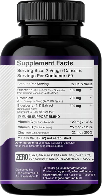 Quercetin with Vitamin C and Zinc 500mg - D3 - 6 in 1 Daily 6 Months